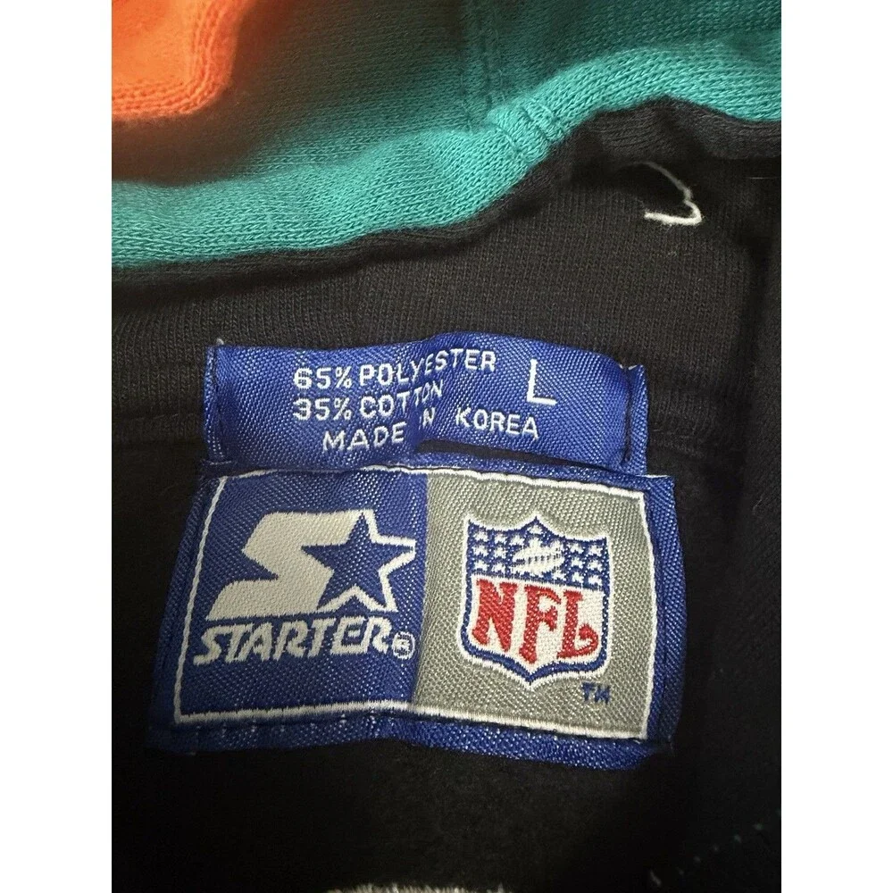 Vintage Miami Dolphins Hoodie Womens Size L Black Starter NFL Lined Embroidered